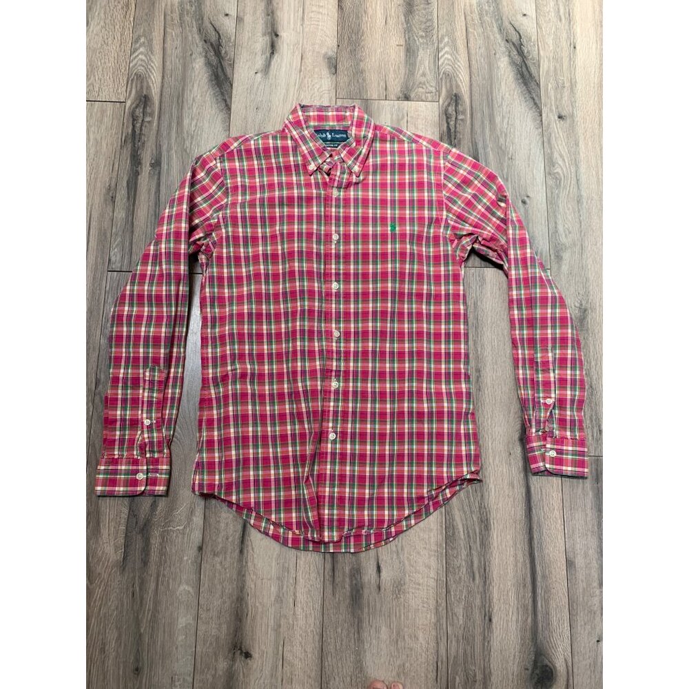 Ralph Lauren Men’s S / P Custom Fit Pink Green Logo Hit Button Down Shirt Long S